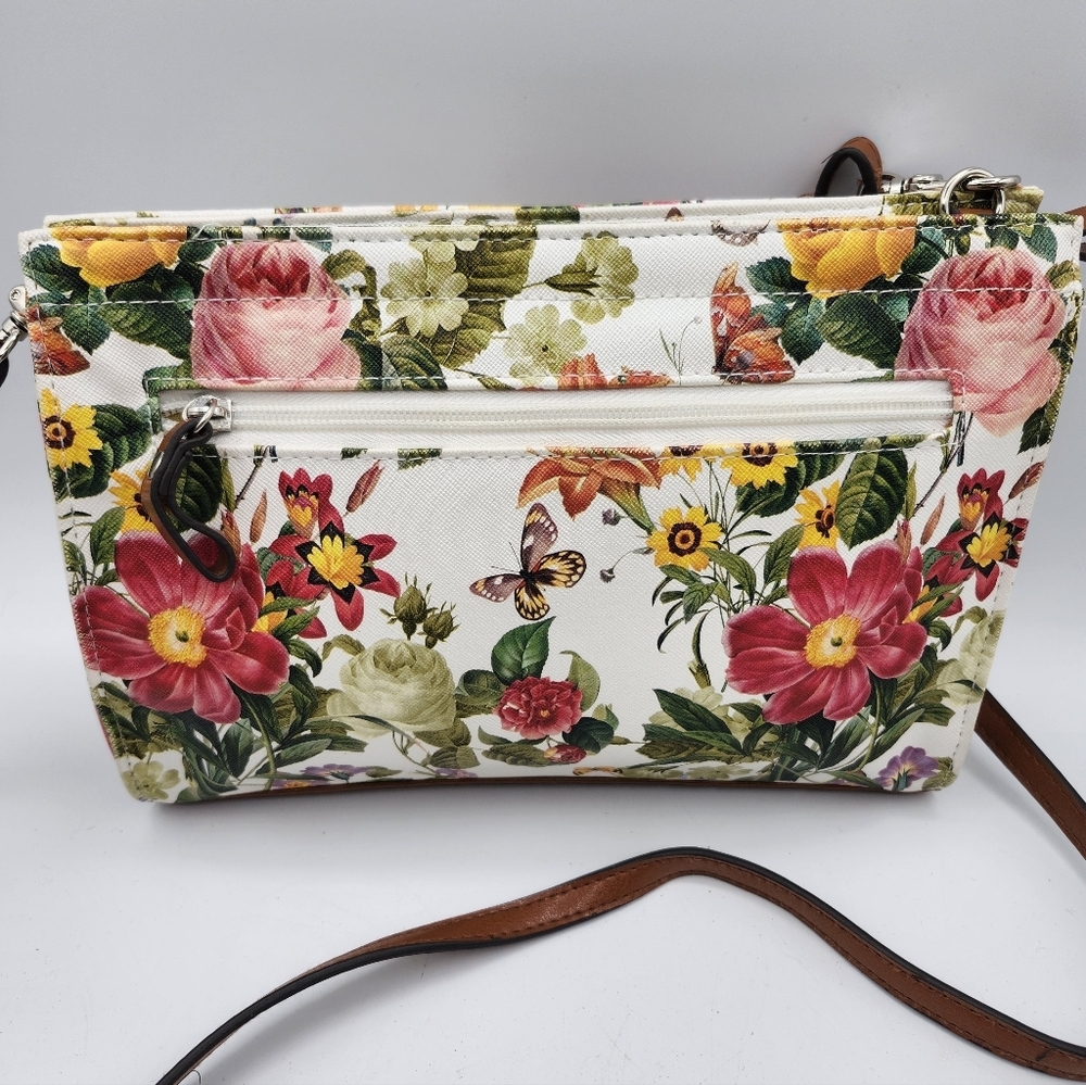 Bueno Floral/ Botanical Crossbody Bag with Brown Strap - Picture 2 of 6